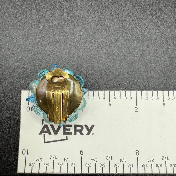 Vintage West Germany Signed 1950s Blue Cluster Earrings - Clip On - Picture 7 of 10